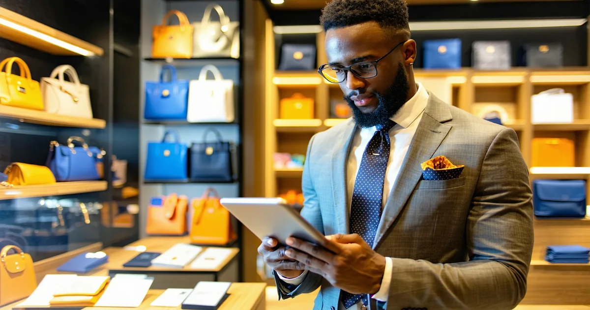 Retail store owner reviewing sales analytics on a tablet